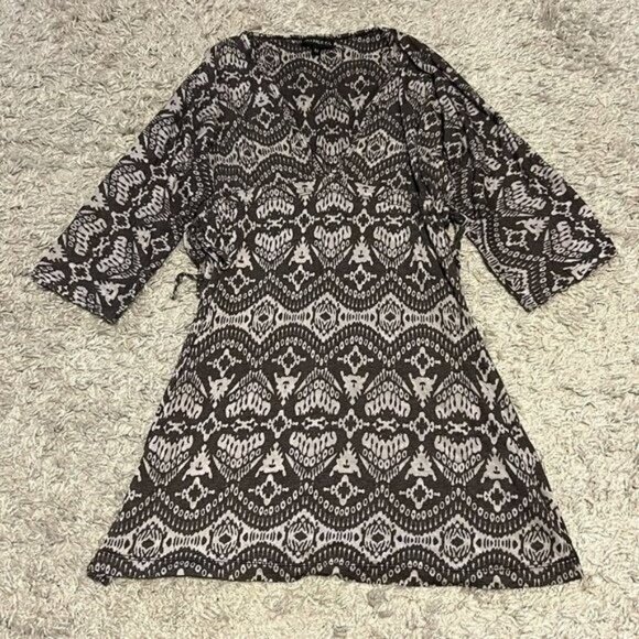 Athleta Tear Away B4 U Play Gray Aztec Print V-Neck Swimsuit Coverup Womens sz M - Picture 1 of 4
